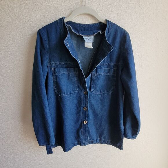 Vintage Denim Shirt Womens 8 Blue Button Front Pockets Promises READ - Picture 9 of 16